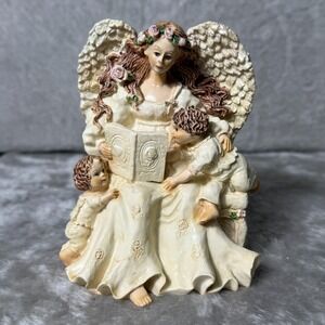 Vintage Angel Reading to Children Figurine Cottagecore Guardian Angel Floral